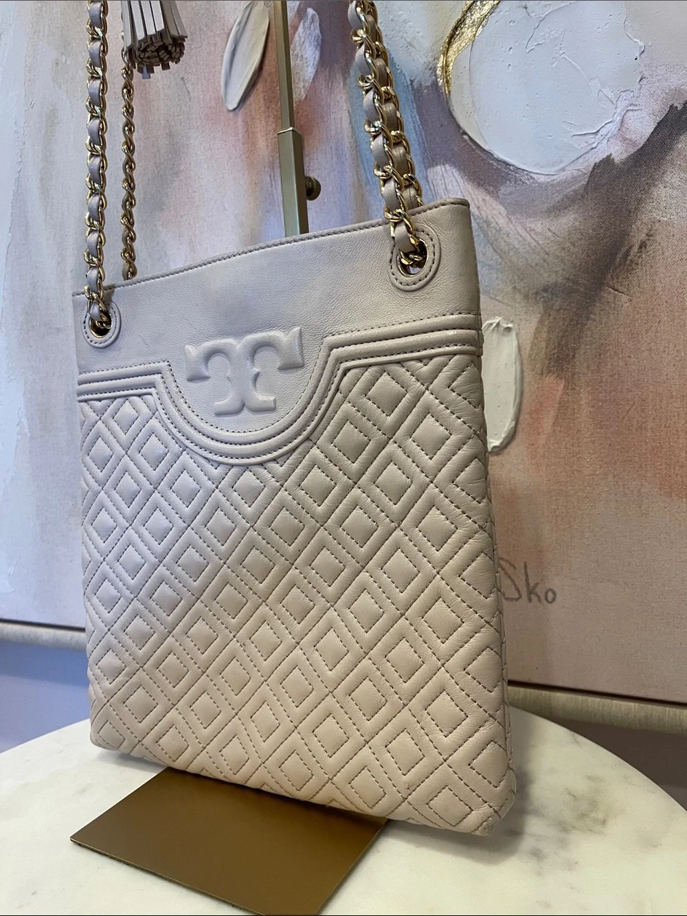 Tory Burch Quilted Fleming Swingpack in Light Pink